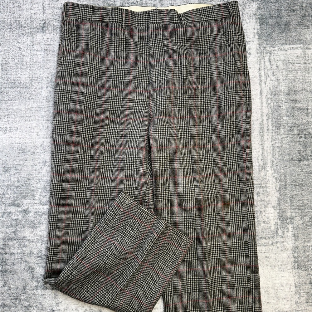 VTG Brooks Brothers Makers Pants Mens 36x28 Gray Glen Check Plaid Wool Trousers